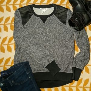 Faux Leather Shoulder Panel Sweatshirt